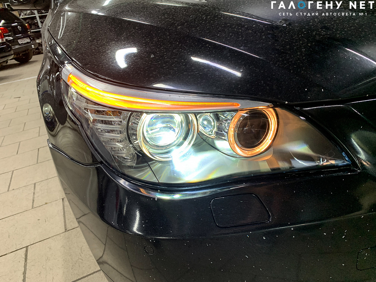 BMW E60 рестайлинг - замена линз в фарах на bi led модули Aozoom A6+ Orion,  замена стёкол, ремонт ресницы | Студия автосвета Галогену NET